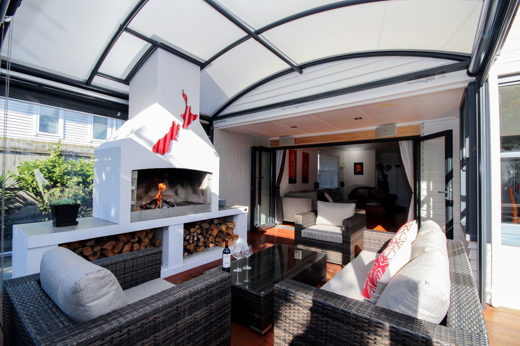 covered outdoor fire place